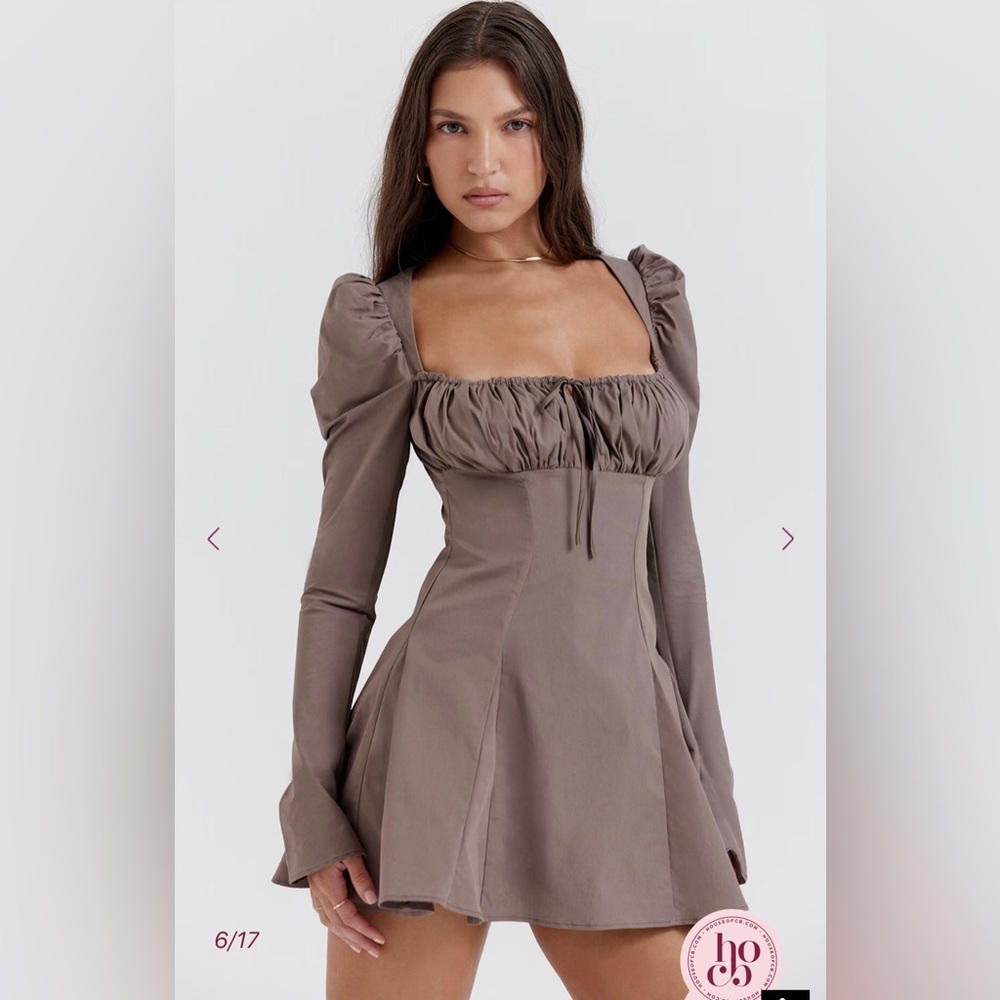 House of CB CARLINA Mocha Long Sleeve Mini Dress - Picture 4 of 16